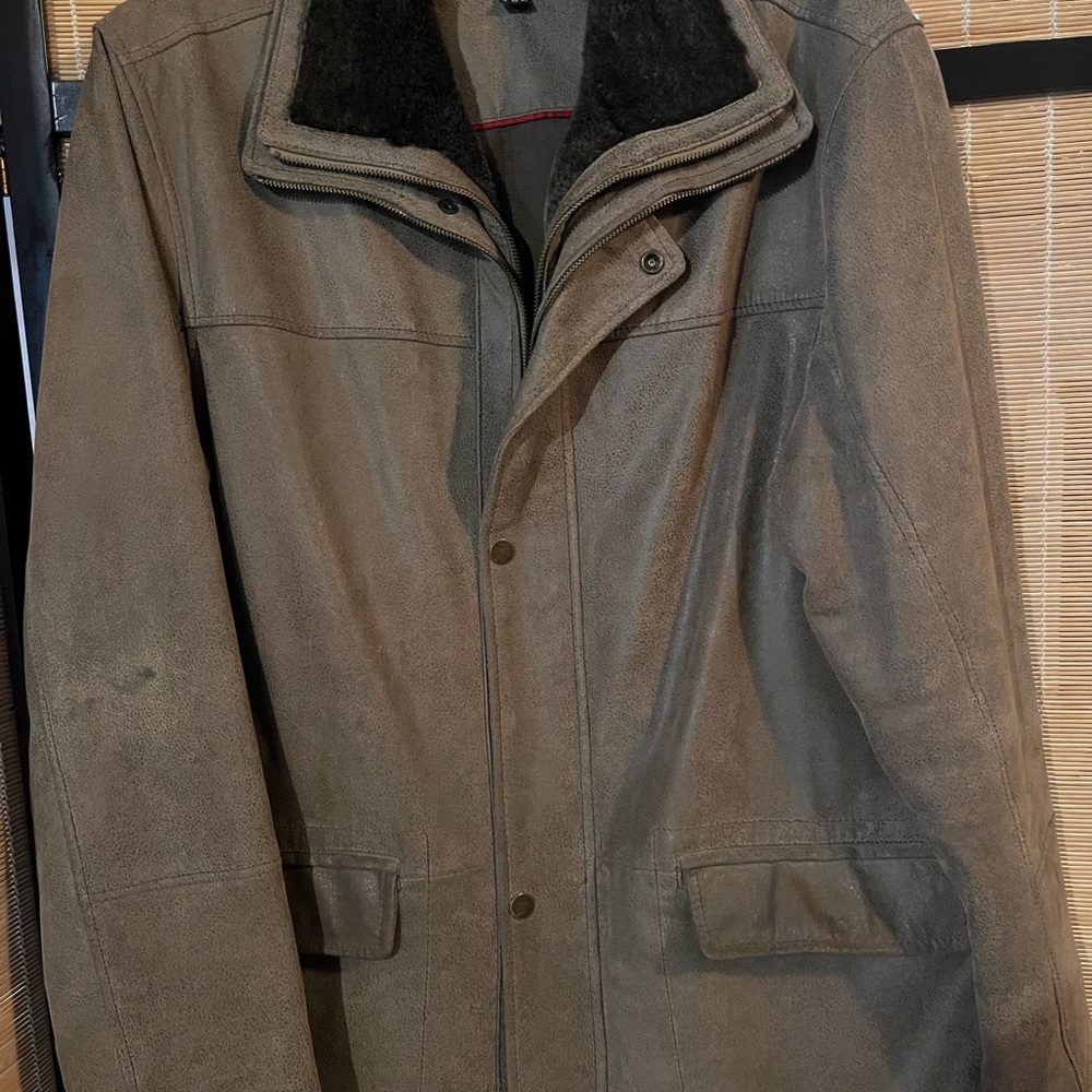 Danier Men's Brown Suede Jacket with Black Details